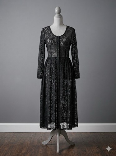 Vtg black sheer lace duster - vtg,